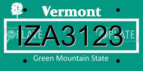 IZA3123 Vermont License Plate