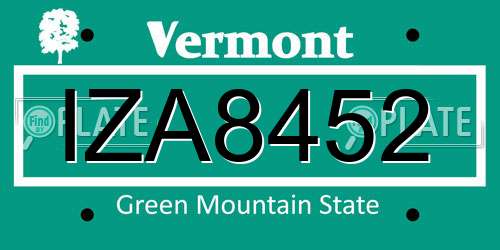 IZA8452 Vermont License Plate