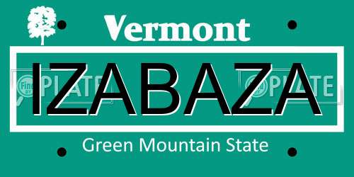 IZABAZA Vermont License Plate
