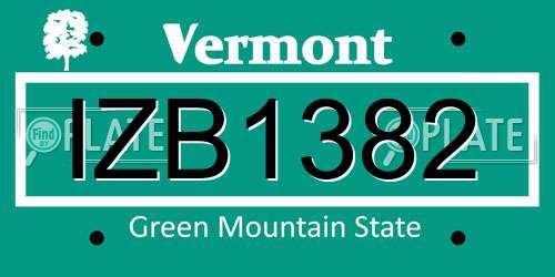 IZB1382 Vermont License Plate