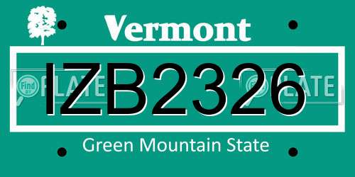 IZB2326 Vermont License Plate