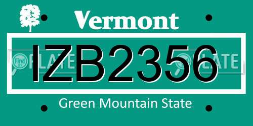 IZB2356 Vermont License Plate