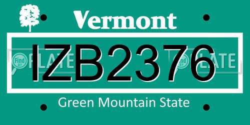 IZB2376 Vermont License Plate