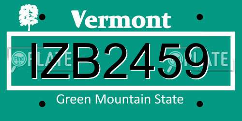 IZB2459 Vermont License Plate