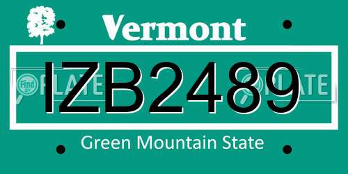 IZB2489 Vermont License Plate