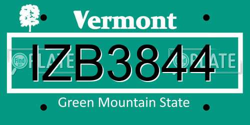 IZB3844 Vermont License Plate