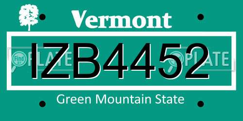 IZB4452 Vermont License Plate
