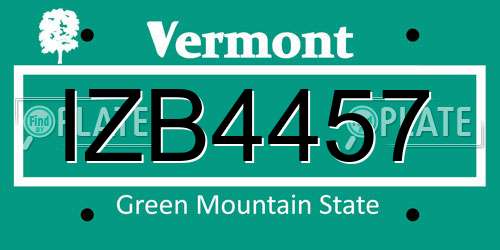IZB4457 Vermont License Plate