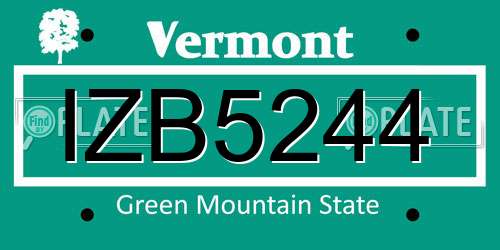 IZB5244 Vermont License Plate