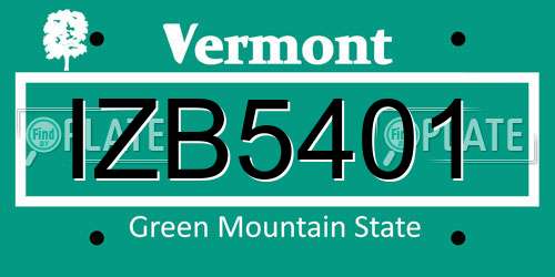 IZB5401 Vermont License Plate