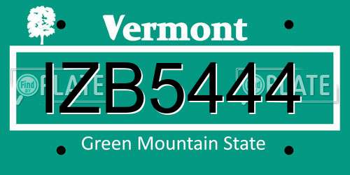 IZB5444 Vermont License Plate