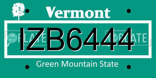 IZB6444 Vermont License Plate