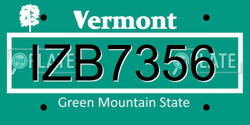 IZB7356 Vermont License Plate