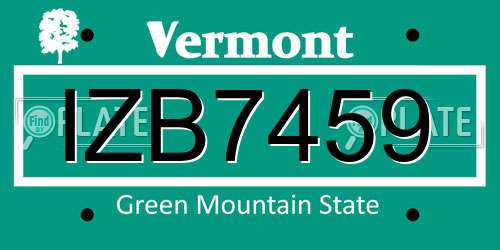 IZB7459 Vermont License Plate