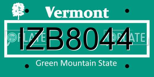 IZB8044 Vermont License Plate