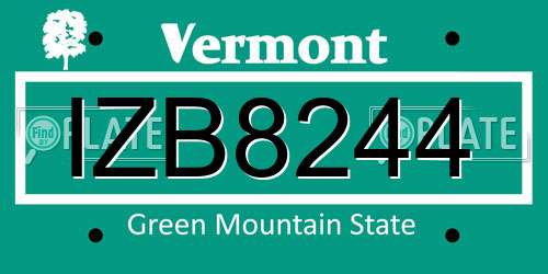 IZB8244 Vermont License Plate