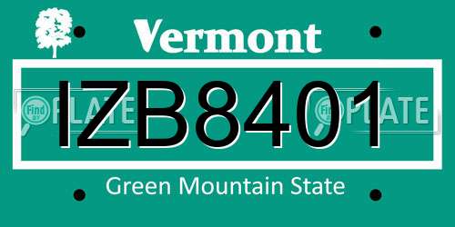 IZB8401 Vermont License Plate