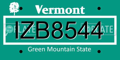 IZB8544 Vermont License Plate