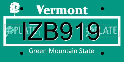 IZB919 Vermont License Plate