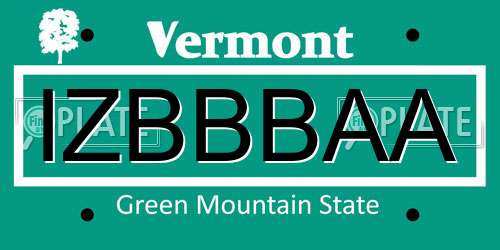 IZBBBAA Vermont License Plate