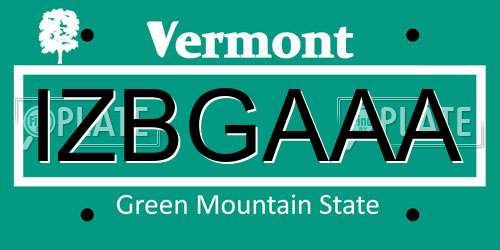 IZBGAAA Vermont License Plate