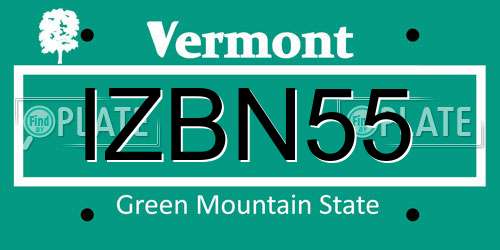 IZBN55 Vermont License Plate