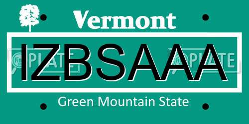 IZBSAAA Vermont License Plate