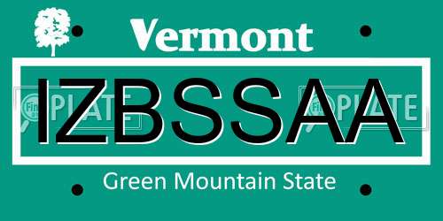 IZBSSAA Vermont License Plate