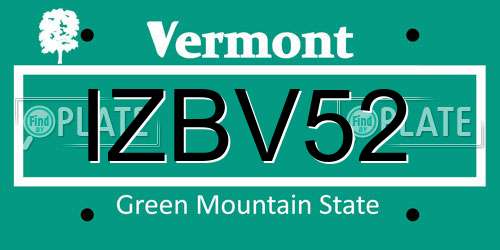 IZBV52 Vermont License Plate