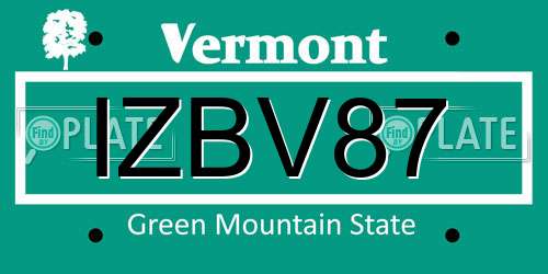 IZBV87 Vermont License Plate