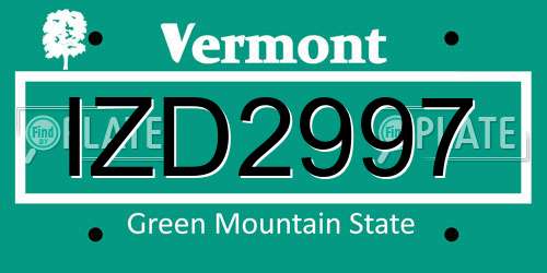 IZD2997 Vermont License Plate