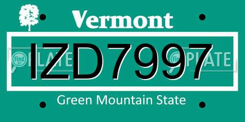 IZD7997 Vermont License Plate