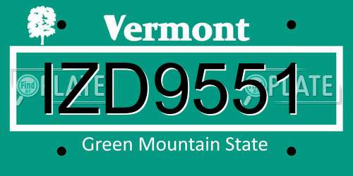 IZD9551 Vermont License Plate