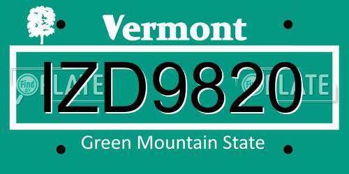 IZD9820 Vermont License Plate