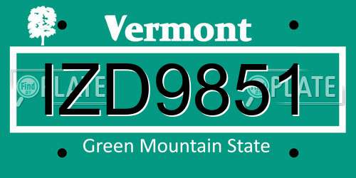 IZD9851 Vermont License Plate