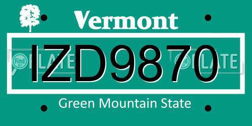 IZD9870 Vermont License Plate