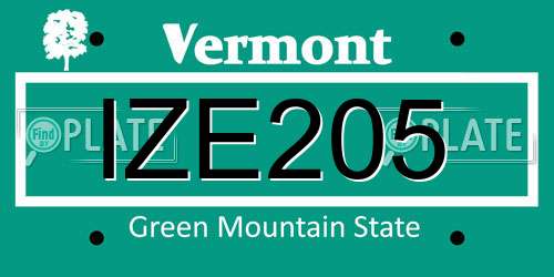 IZE205 Vermont License Plate