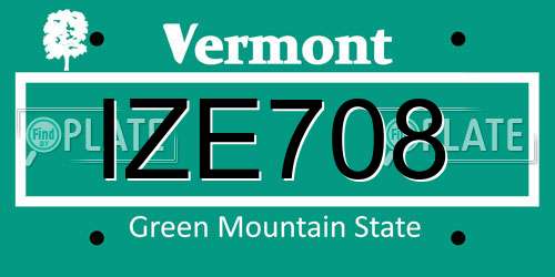 IZE708 Vermont License Plate
