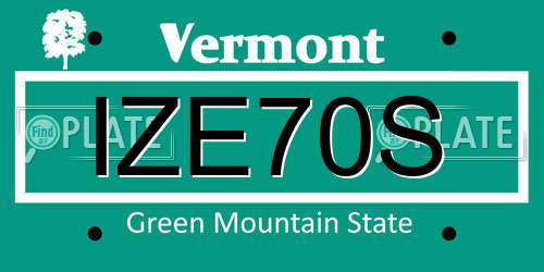 IZE70S Vermont License Plate
