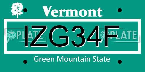 IZG34F Vermont License Plate
