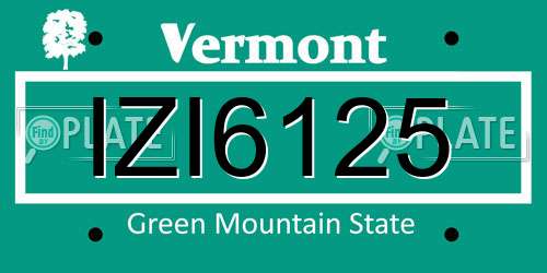 IZI6125 Vermont License Plate