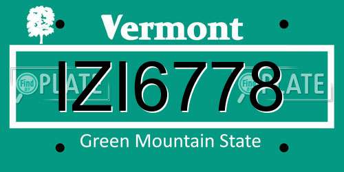 IZI6778 Vermont License Plate