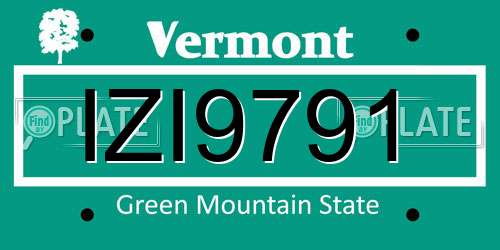 IZI9791 Vermont License Plate