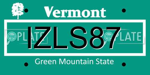 IZLS87 Vermont License Plate