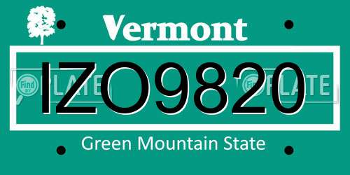 IZO9820 Vermont License Plate