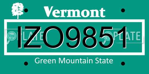 IZO9851 Vermont License Plate