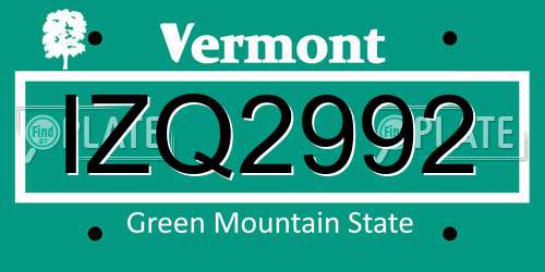 IZQ2992 Vermont License Plate