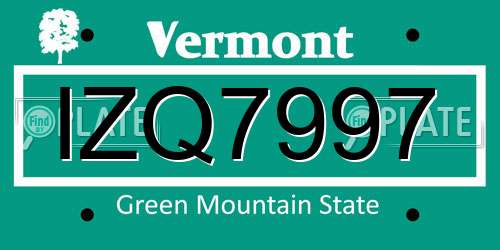 IZQ7997 Vermont License Plate