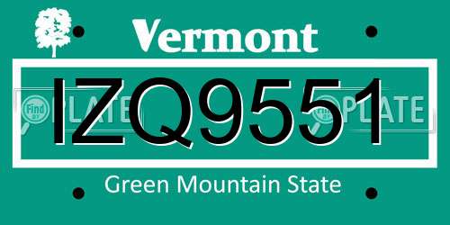 IZQ9551 Vermont License Plate