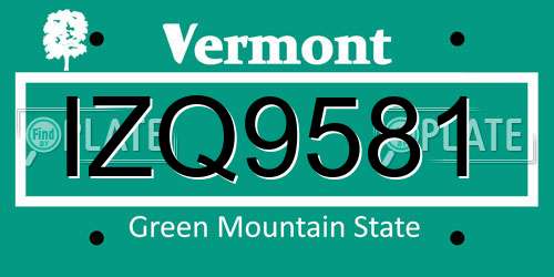 IZQ9581 Vermont License Plate